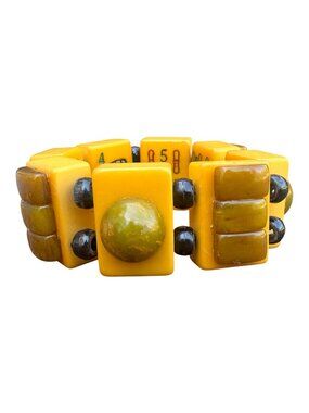 Vintage Jan Carlin Bakelite Butterscotch Mahjong Tile Reversible Bracelet